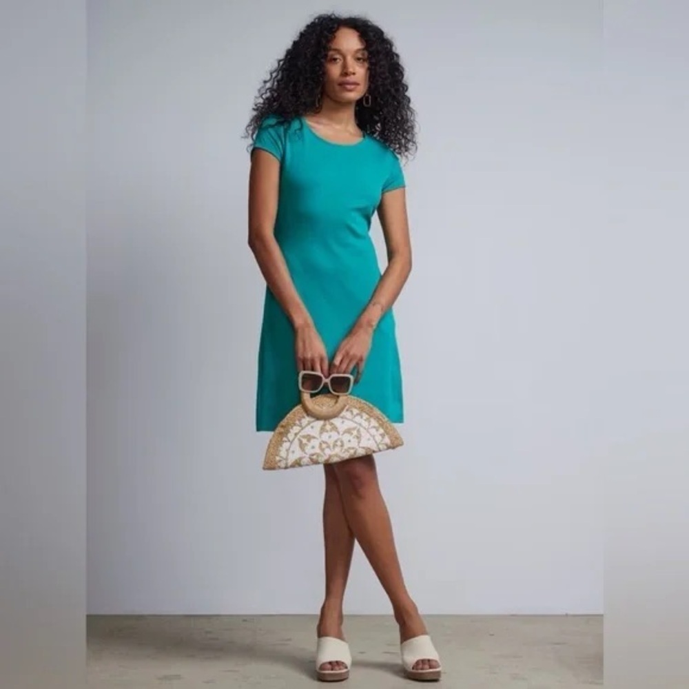 New York & Co. | Twist-Back Shift Dress - City Knits Seas of Teal Size XXL